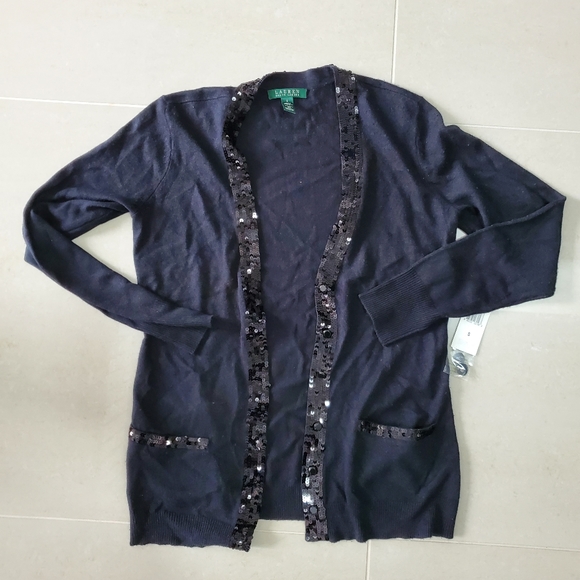 New Womens Ralph Lauren Hermitge Black Sequin Detailed Cardigan - Size Small - Picture 1 of 6
